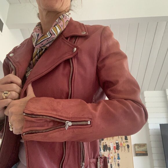 Mauve Maje Leather Bike Jacket - Picture 3 of 8